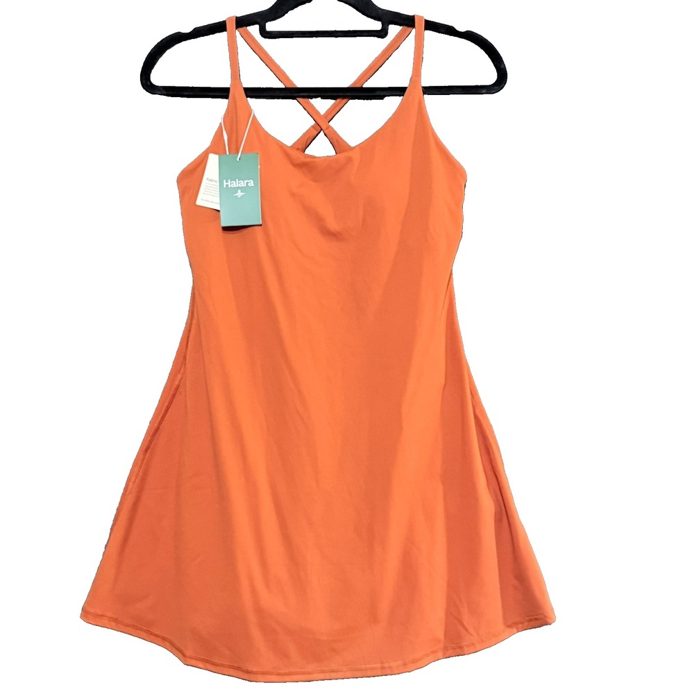 Halara Women SoftlyZeroPlush Active Dress S Orange Backless Tennis Athleisure